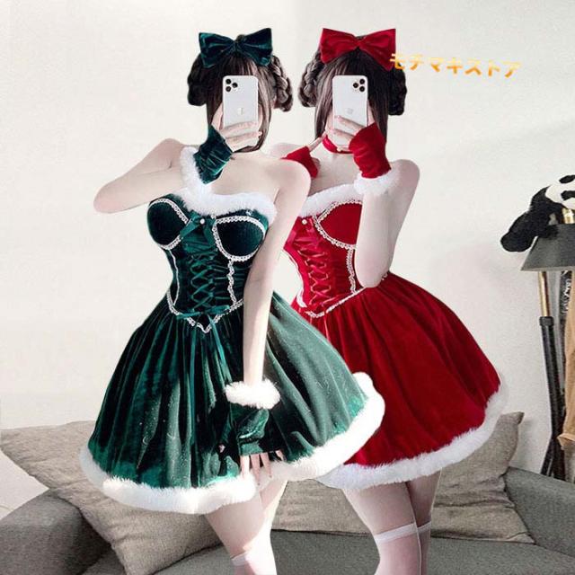 サンタコス レディース クリスマス コスプレ衣装 サンタ コスプレ ワンピース Aライン ケープ サンタ衣装 セクシー 肩出し 手袋 ふわふわ コスチューム お姫系 仮装 変装 女性 可愛い 大人 ク