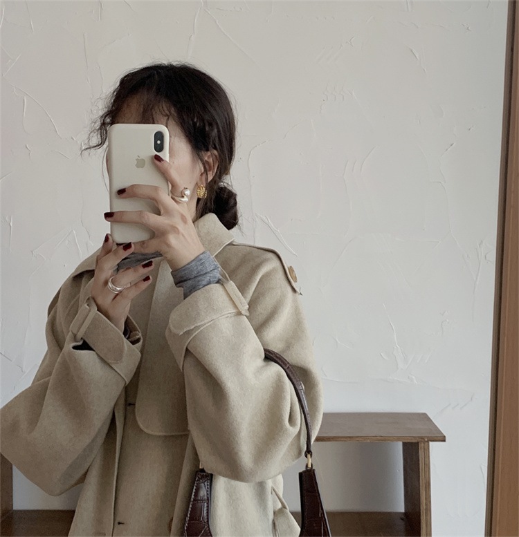 INSスタイル レトロ デザインセンス ウォーム カジュアル ダブルカシミア コート ハンドメイド ロング コート