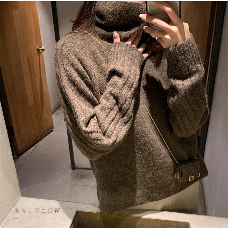 ニット セーター レディース ニットセーター 長袖 トップス ハイネック チュニック 大きいサイズ 無地 体型カバー 秋 冬 定番 コーデ スリット 通勤