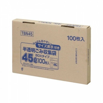 ジャパックス 容量表示入ポリ袋45L 白半透明 100枚x6箱 TBN45