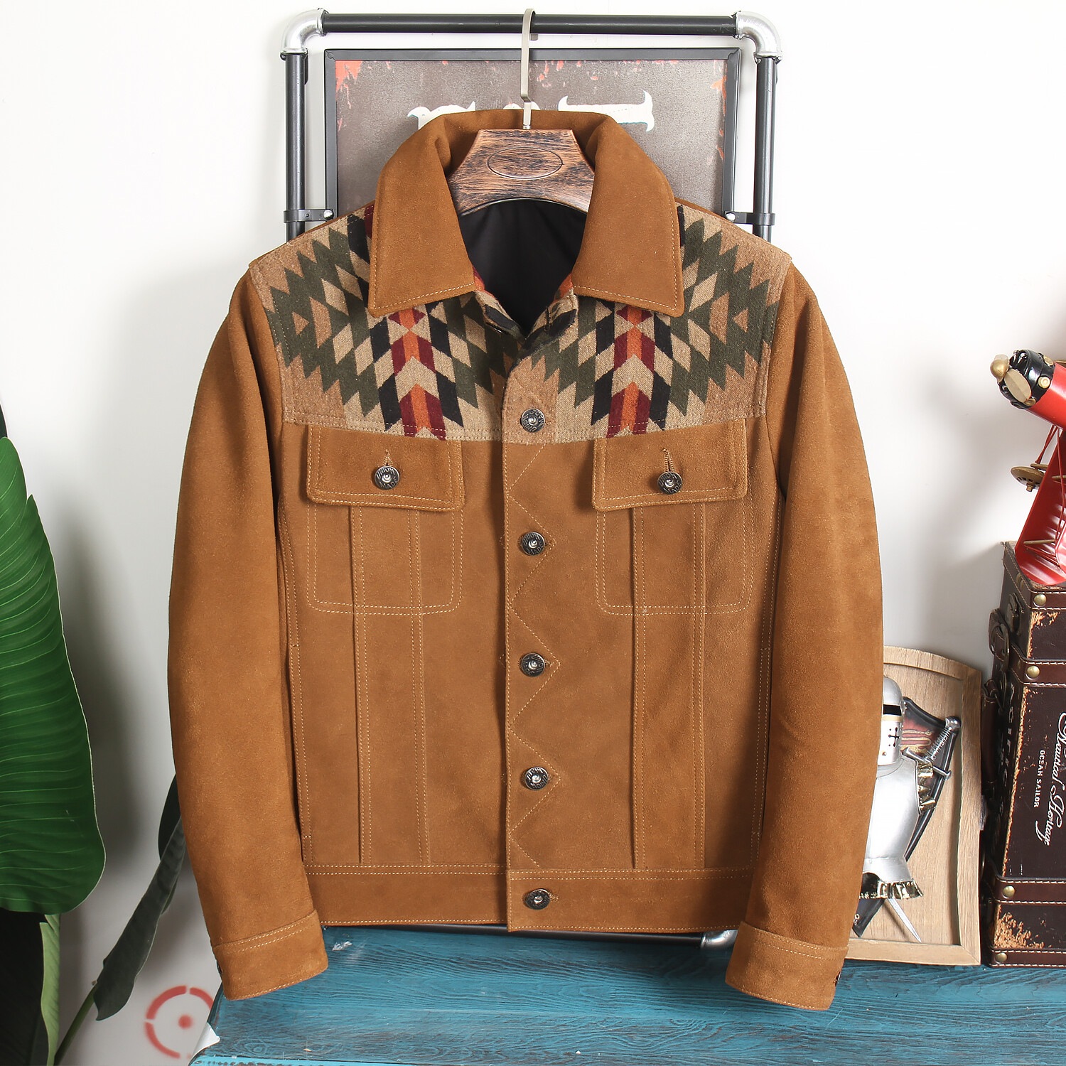 コウイチ アメカジ ヴィンテージ メンズ 革ジャン デザイナーズ ナバホ柄 レザージャケット 4XLサイズ