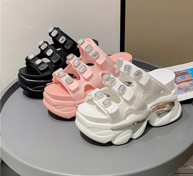 サンダル レディース 全3色 スポーツサンダル 厚底 ビジュー キラキラ ラインストーン 大人可愛い ママコーデ 韓国 新作 20代 30代 40代 シューズ 靴 キラキラ きれいめ かわい