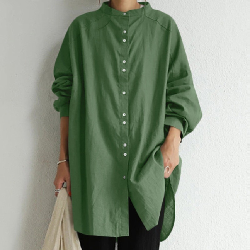 韓国版ファッション快適無地リネン長袖シャツ綿麻上着