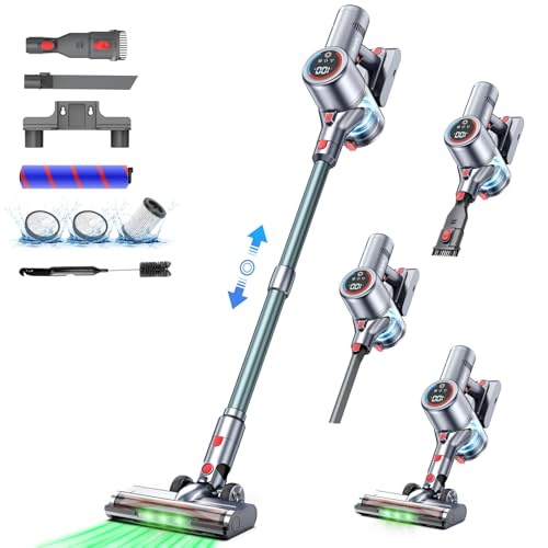 掃除機 コードレス【8月新登場！革新版グリーンLEDライト付＆50Kpa強力吸引＆業界初65分連続稼働＆自立式】Bivark コードレス掃除機 サイクロン式 550Ｗ 3段吸引力 LED液晶ディスプレ