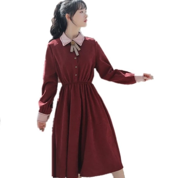 着痩せ 日系女子中高生 長袖 可愛い 秋 通勤 レトロワンピース 女子高校生 クラシカル カワイイ 冬 通学 ロング丈ワンピース 文芸 ワンピース レディース 秋冬 ファッション