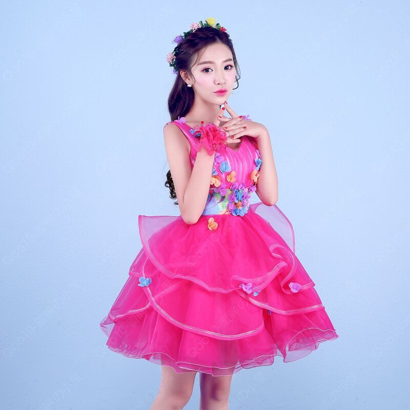 カラーミニドレス 発表会 花嫁 ミニドレス 安い 二次会 ミニドレス コンサート 結婚式 パーティードレス 演奏会 ウェディングミニドレス サッシュリボン フラワードレスポンポンスカート-16