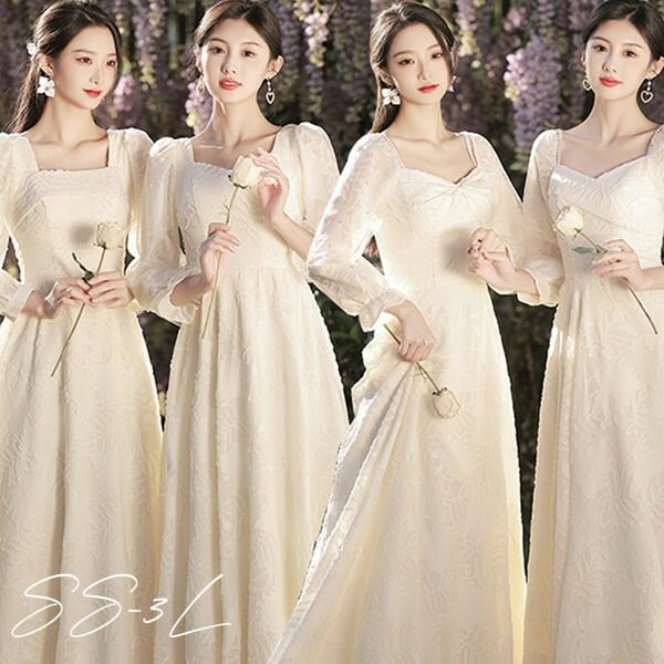 ブライズメイド ドレス 大人 ピアノ 発表会 ロングドレス 演奏会 演奏会用ドレス ピアノ発表会 結婚式 高校生 パーティードレス 演奏会ドレス コンクール イブニングドレス ロング ベージュ 袖付き