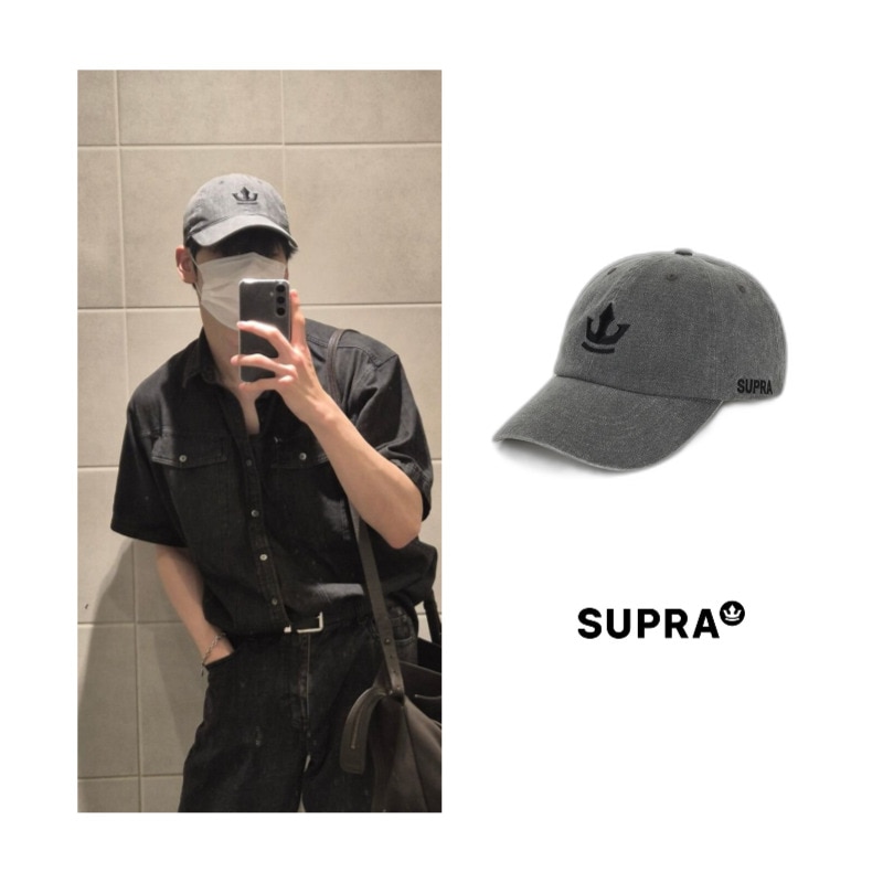 [TXTスビン着用]【SUPRA】エッセンシャル アーンストラクチャー クラウン ロゴ ボールキャップ(GREY)/ 韓国 アイドル 帽子 / ユニセックス