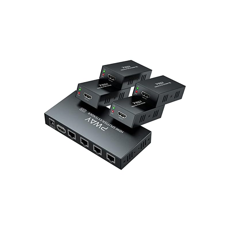 PW-HT226P4 1X4 1080P HDMIエクステンダースプリッター伝送165フィート（50m）By Cat5e / Cat6 / Cat7 3D EDID 1電源サポート（1 IN 4 OU