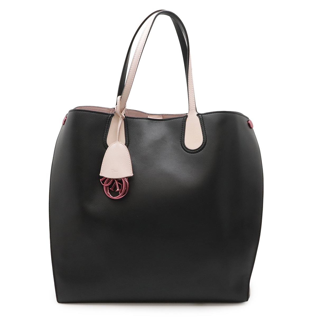 アディクトトート トートバッグ ショルダー レザー ブラック 黒 ピンク チャーム付