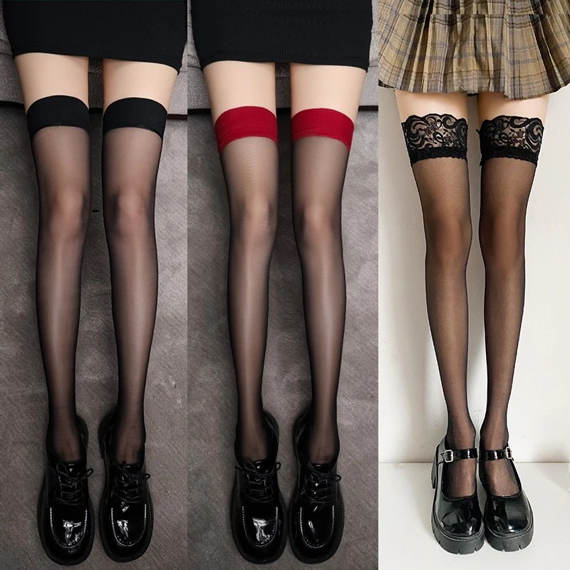 【1つ買うと10つ無料】トレンディなセクシーな純粋な黒いストッキングを備えた膝の長い端の長いブソックスウルトラシンレッドハイブスプライシングストッキングストッキング