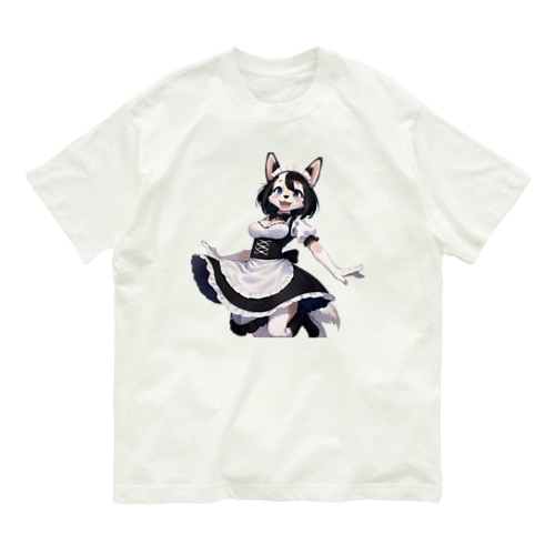 【文字入れ可能受注生産】ボーダーコリーの女の子　メイド　ケモナー オーガニックコットンTシャツ