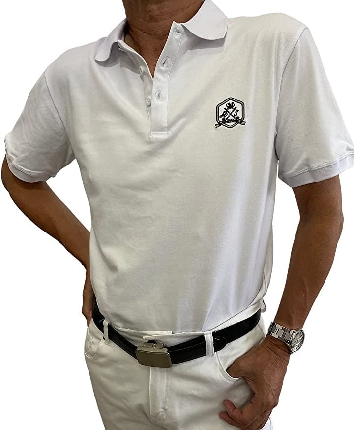 ロバートアンドスミス ポロシャツ 100% コットン ゴルフポロシャツ ゴルフウエア( 白, M)ポロシャツ
