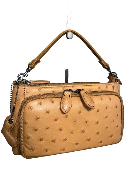 【GUODI】オーストリッチ本革 3WAYショルダーポシェットお財布機能付き TK2603(キャメル)