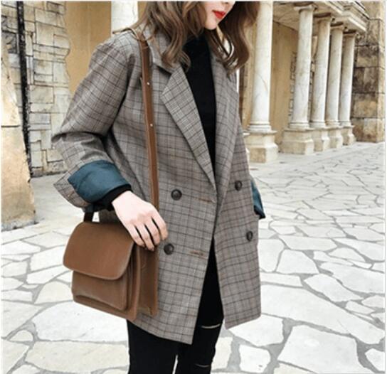 在庫ある新作グレンチェックジャケット /スーツジャケット　ルーズ　ブルゾン　 レディース アウター