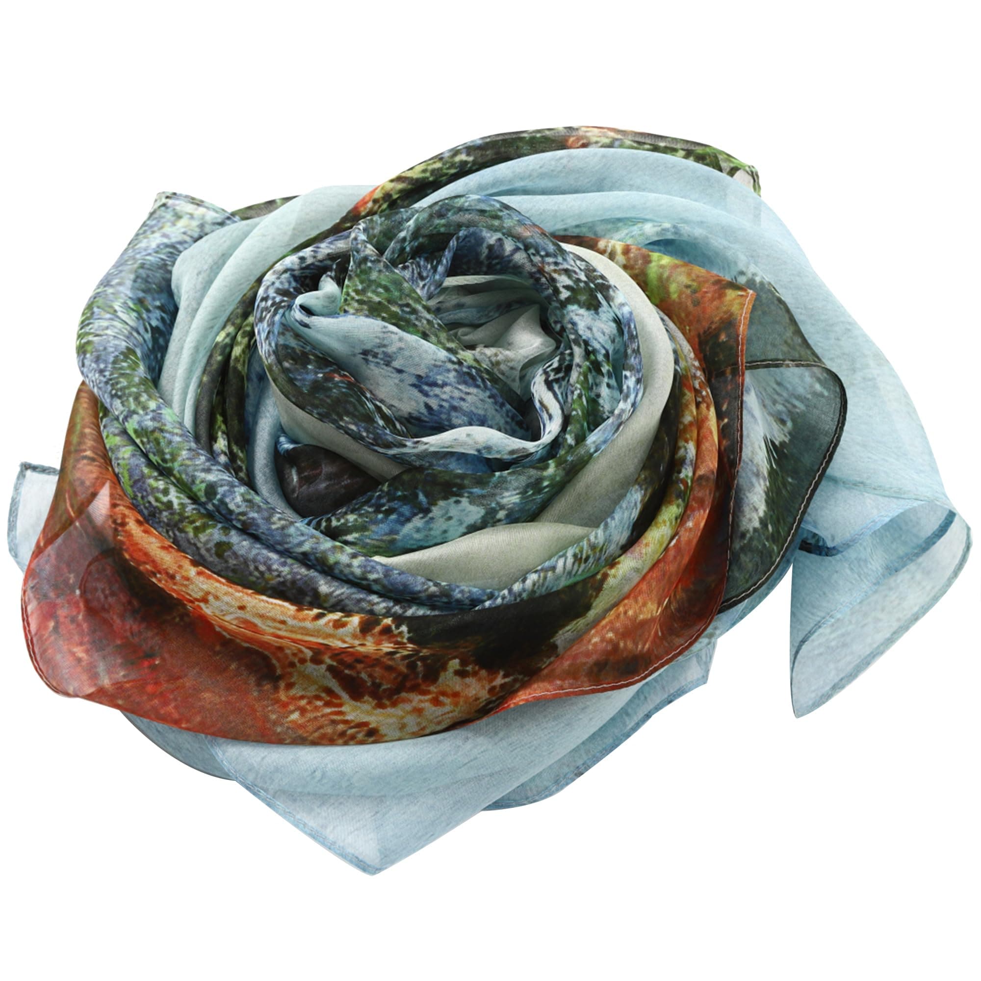 [Anemos] シルク 100％ 印象派 クロード・モネ アンティーブ岬 シフォンシルク 大判 名画 ストール ギフト