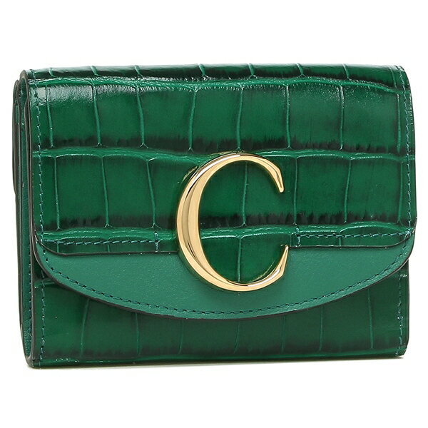 クロエ クロコ型押し レザー クロエシー 三つ折り財布 グリーン 美品 中古・古着通販】Chloe (クロエ) クロコ型押し3つ折り財布