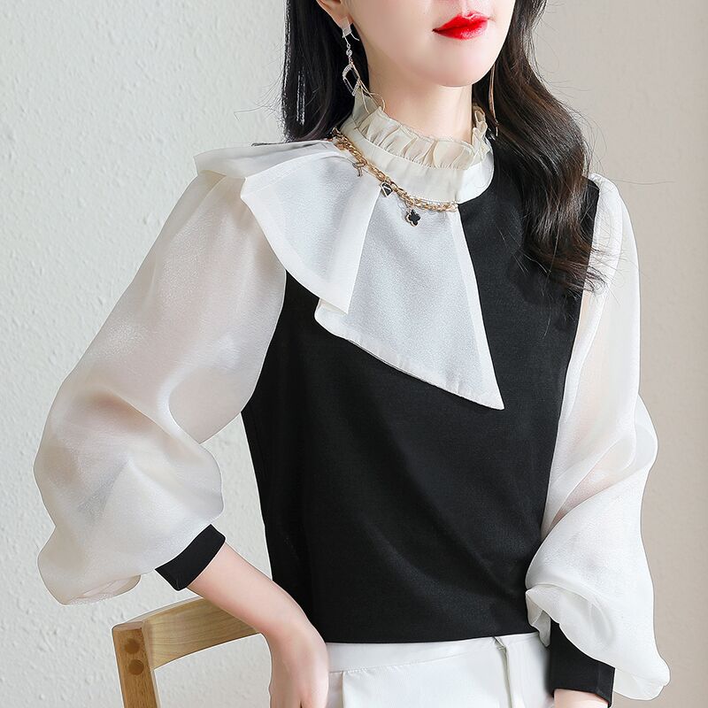 ブラウス レディース 40代 オシャレブラウス 春新作 シフォンブラウス 配色 パフスリーブブラウス 母の日のプレゼント