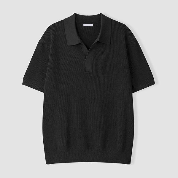 メンズ ハチ オープンカラー オーバーサイズ 半袖ニット Tシャツ AS KNH Q018 ブラック_P422498426