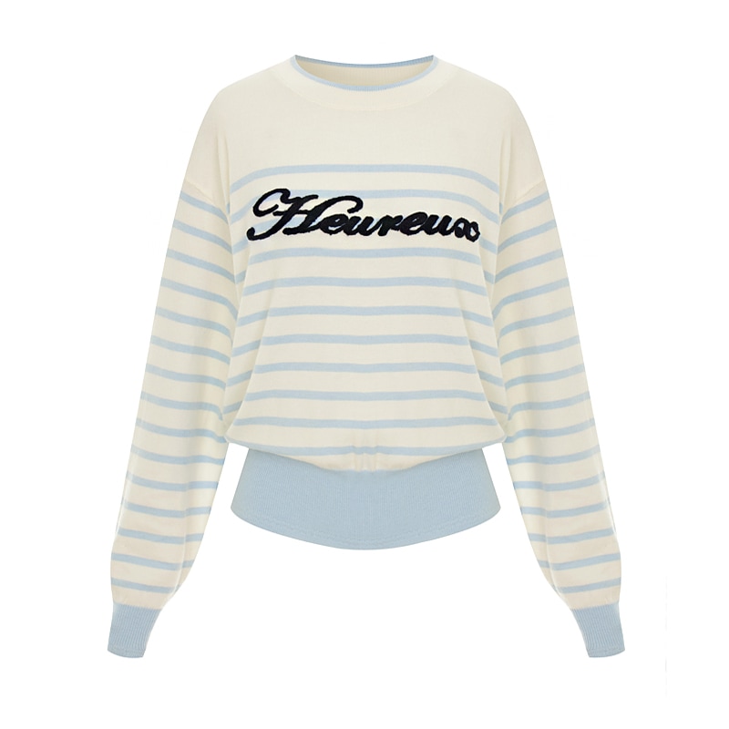 【メガ割 最大20％OFF】【ナチュラル可愛い】シアリング刺繍 ストライプ柄ニット レディース 秋冬 長袖