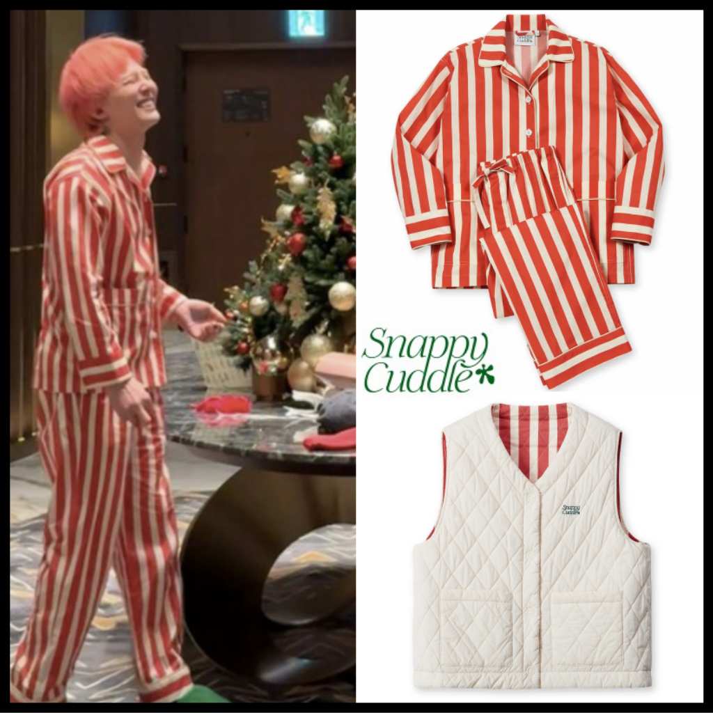 [G-DRAGON着用]【SNAPPY CUDDLE】 Fluffy Croissant Vest 【公式正規品】 G-DRAGON ストライプ ベスト パジャマ コットン