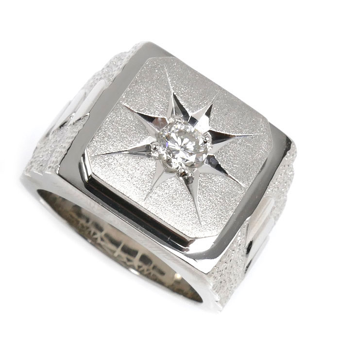 Pt900プラチナ 印台 リング・指輪 ダイヤモンド0.51ct 22号 37.7g メンズ 中古 美品