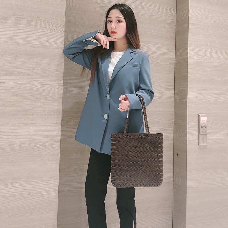 頭層牛革編みショルダーバッグ本革網紅菜バスケットバッグins