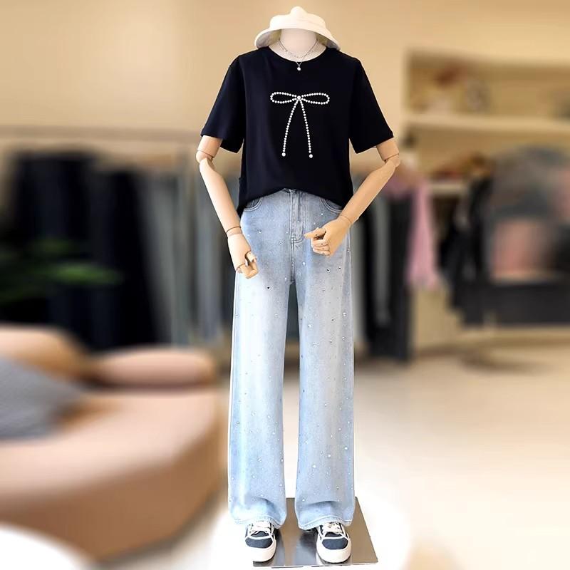 レディース ファッション カジュアル おしゃれ 大きいサイズ ナロー ワイドレッグ ジーンズ 夏 韓国 ハイウエスト スリム ストレート パンツ