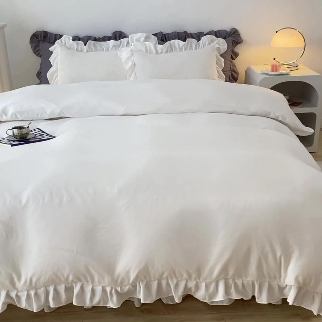 2024 日本 サイズ 韓国ファッション フリル ベッド笠 4点セット ファッション プリン セス風 抗菌 寝具