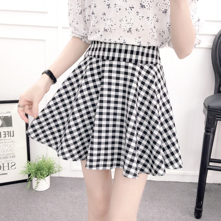 3023.チェック柄ミニ丈ハイウエストスカート（ブラック）