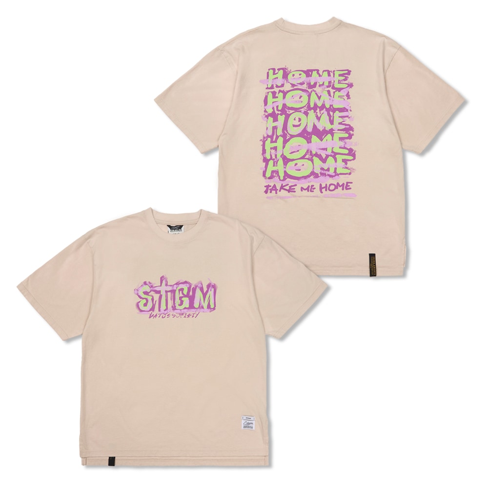 Home Vintage-Like Washed Oversized Short Sleeves T-Shirts Beige