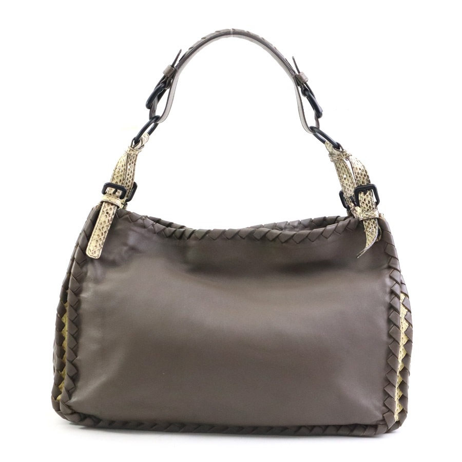 ボッテガヴェネタ BOTTEGAVENETA ハンドバッグ レザー/パイソン ブラウン×ベージュ レディース 90094f