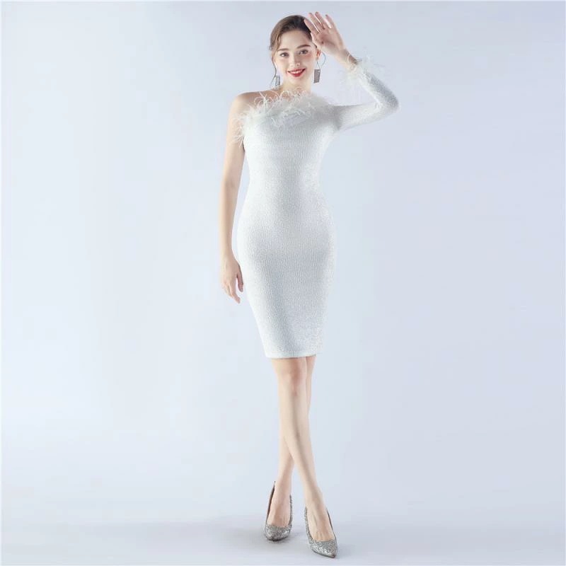 イブニングドレス ワンピース レディース ワンショルダー サイドファスナー 膝上 スパンコール キラキラ パーティー おしゃれ きいサイズ 黒 赤 ピンク