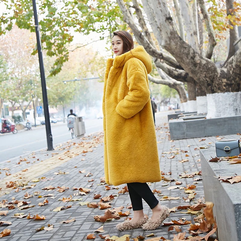 7色 長袖 フード付き ミディアム丈 綿コート ミンク フェイクファー 暖かい 厚手 レディース 冬