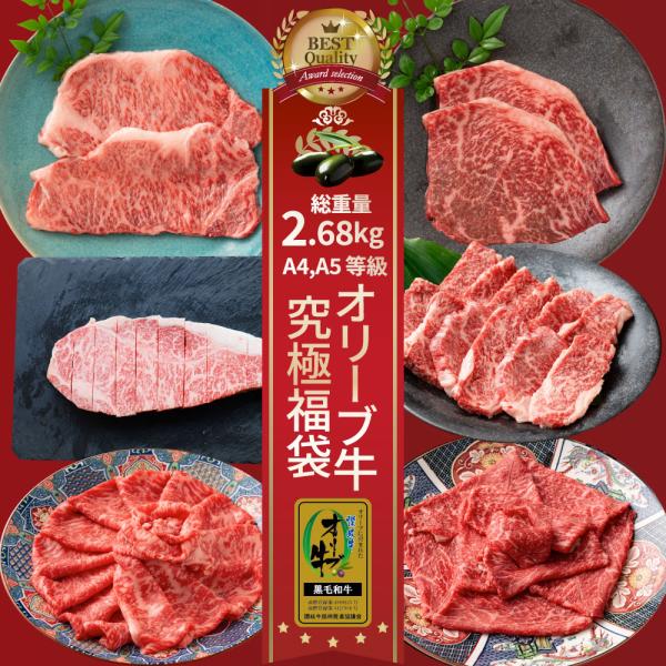 2025年福袋 究極オリーブ牛福袋 総重量2.68kg超( 6種 食べ比べ ) 福袋 黒毛和牛 牛肉 焼肉セット 焼肉 ステーキ すき焼き しゃぶしゃぶ 肉 お中元