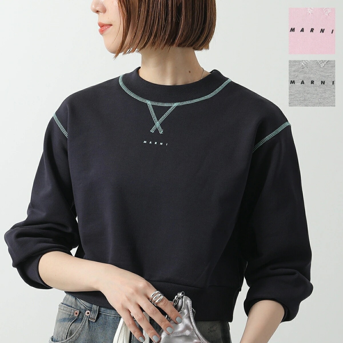 MARNI KIDS マルニ キッズ スウェットシャツ M01423 M00V0 レディース ガールズ 長袖 トレーナー ちびロゴ プリント 長袖 ステッチ カラー3色