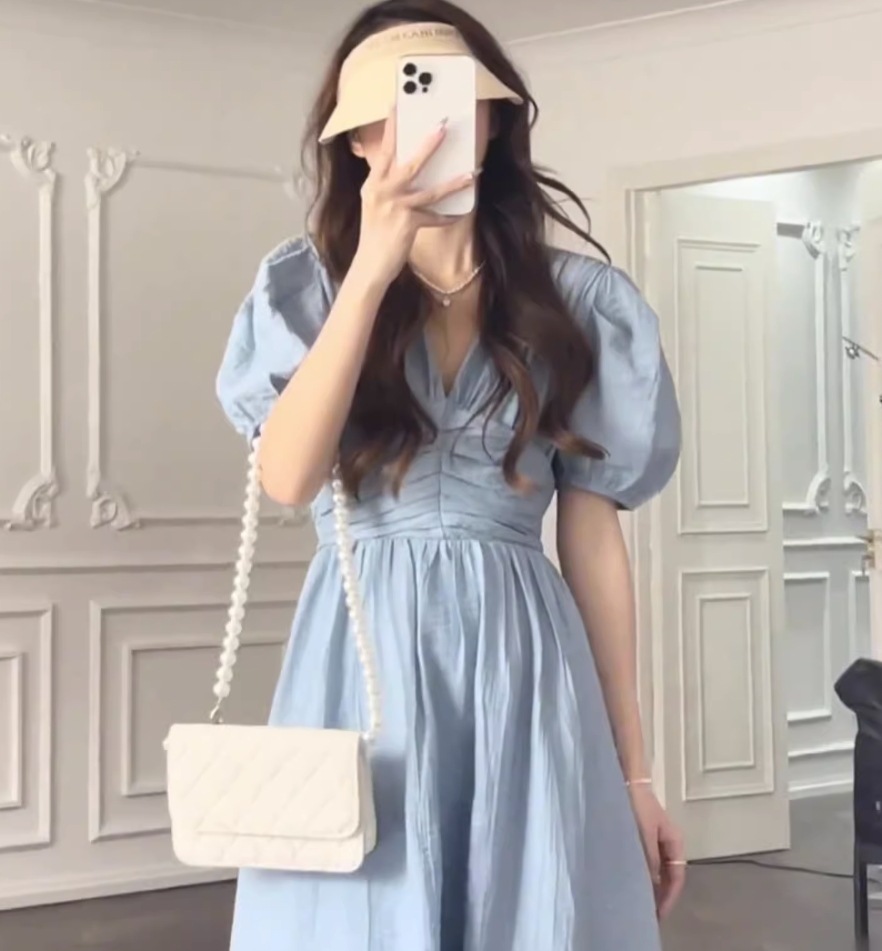 ワンピース デート モテアイテム フレアワンピース パフスリーブ 半袖 コットン 大人可愛い きれいめ 上品 おしゃれ かっこいい 大人可愛い ラブリー キュート ガーリー クール モード系 セクシー