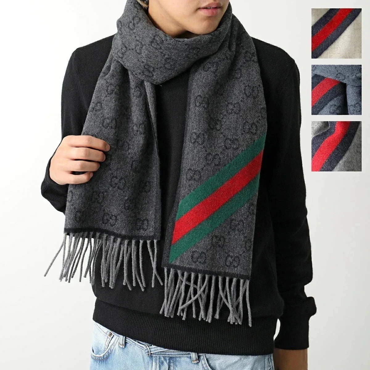 GUCCI グッチ マフラー 570603 3G200 メンズ GGロゴ フリンジ ウール カラー4色 26,599円