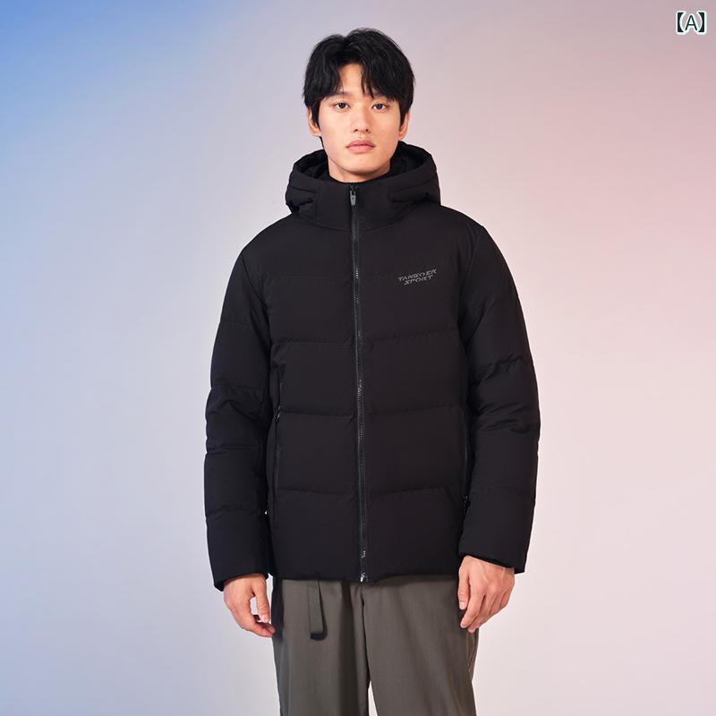 ダウンジャケット メンズ ショート アウター 防寒 ファッション おしゃれ フード カジュアル シンプル 暖かい 秋冬 ブラック ブルー グリーン