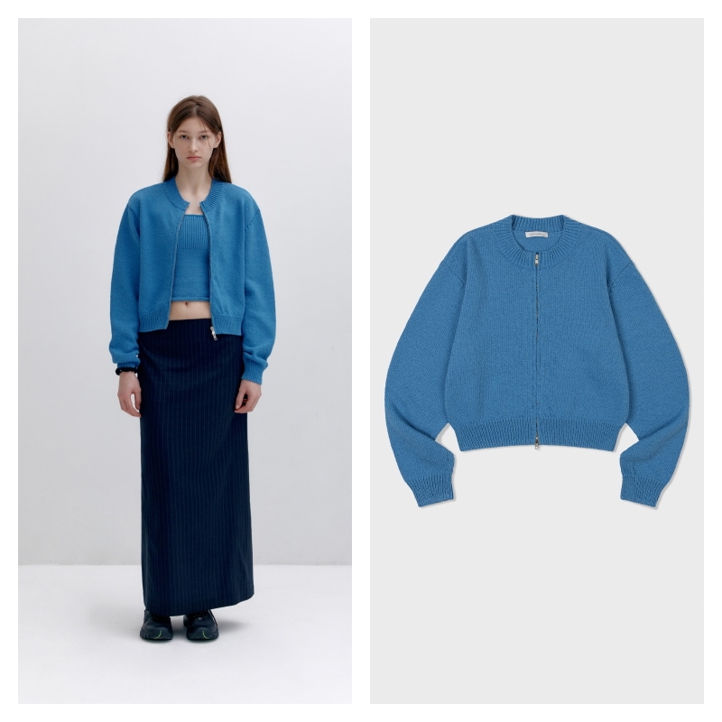 【LOW CLASSIC】 COTTON ZIP-UP CARDIGAN : BLUE