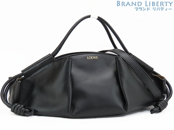 超美品ロエベパセオバッグノット2WAYハンドバッグ斜め掛けショルダーバッグブラックカーフレザーA709W15X02