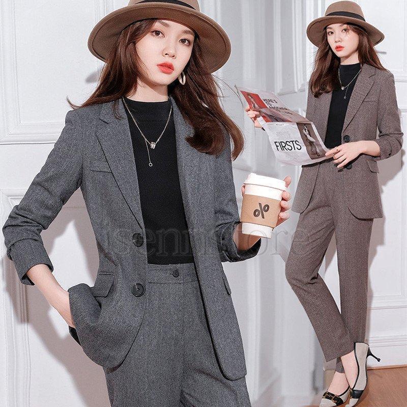 【即納】秋冬 スーツ フォーマル 厚手 冬用 長袖 ジャケット ズボン レディース 2つボタン ウール30% ポリエステル70% 大人 結婚式 ビジネス