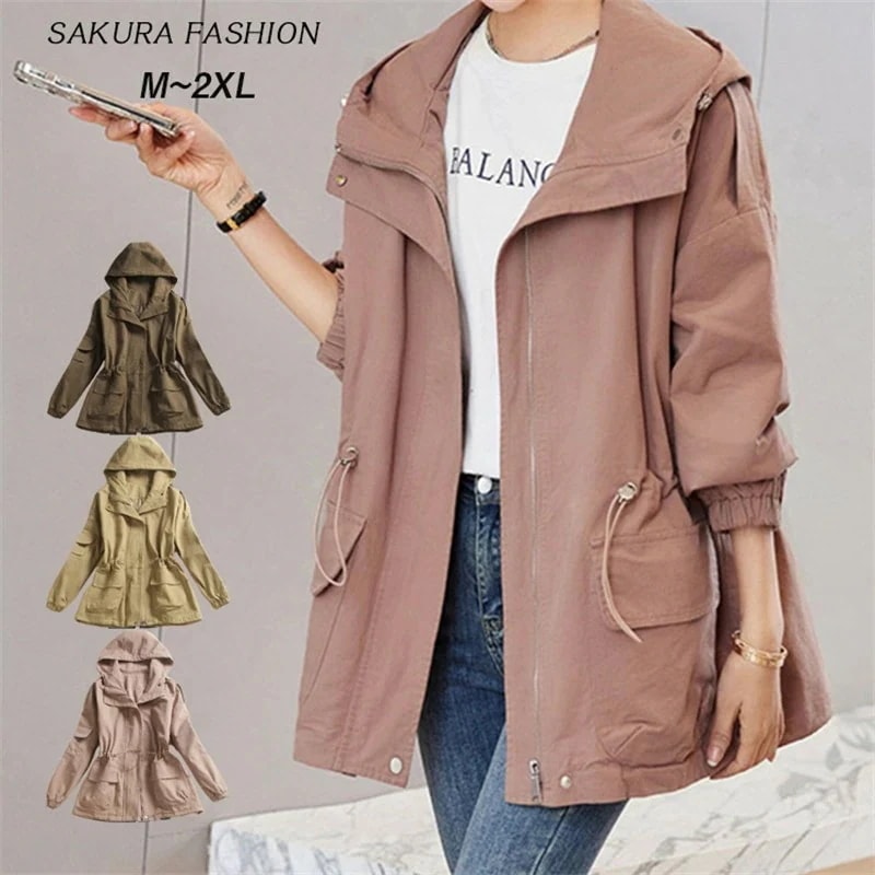 [高品質]アウター パーカー レディース マウンテンパーカー ライトアウター 上着 羽織 ジャケット ブルゾン 長袖 フーディ 綿100％ コットン ゆったり 大きいサイズ 春 秋 ドロストマコート