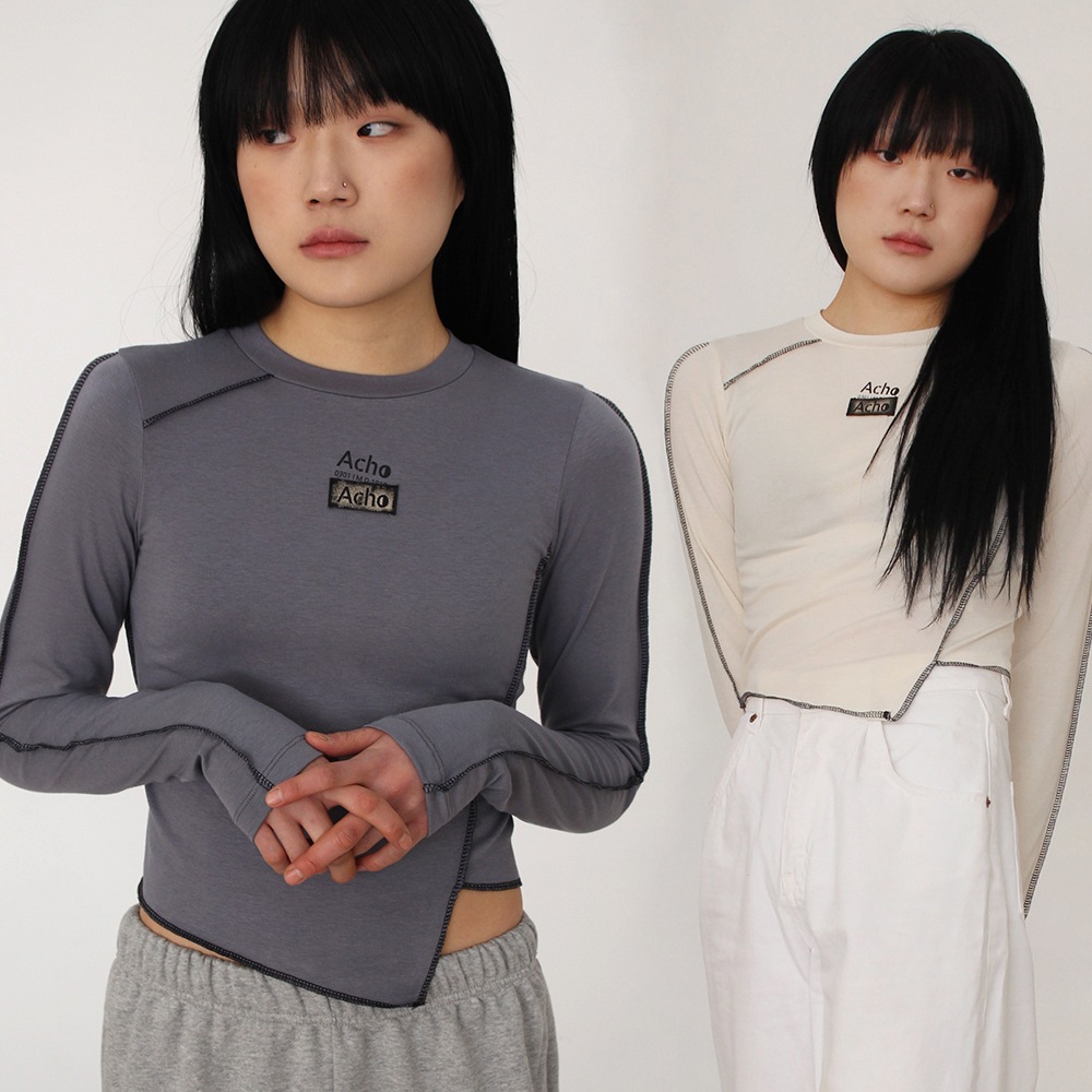 アンバランス ハンドメイド ラベル クロップTシャツ (2 colors) / Unbal Handmade Label Crop T-shirt