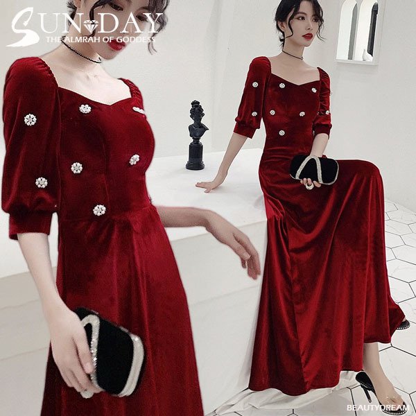 2021春パーティードレス 姫系 セクシーV襟 可愛いパール 露背 花嫁ロングドレス お呼ばれ 結婚 6,372円