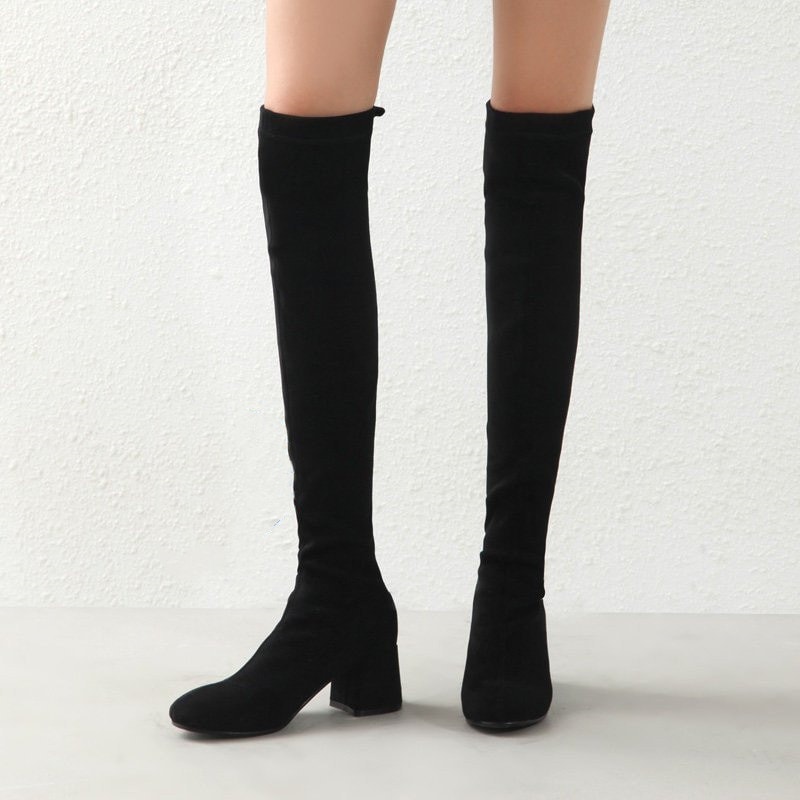 ロングブーツ レディース内ボアブーティー歩きやすい5.5cmヒールロングブーツ黒太めヒールロングブー