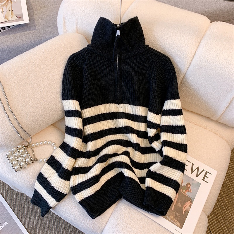 トップス セーター 袖あり 長袖 襟付き デザイン 美ライン ハーフジップ ファスナー リブ 2way 伸縮性 ニット 重ね着 お揃い 双子 かわいい 大人可愛い きれいめ シンプル カジュアル