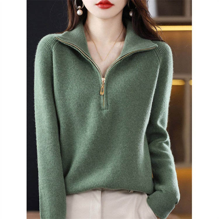 ニットセーター レディース春秋 40代 トップス 長袖 厚手 ハイネック ニットソー 前開き 韓国風 ショート丈 ニットトップス セーター 通勤 着痩せ