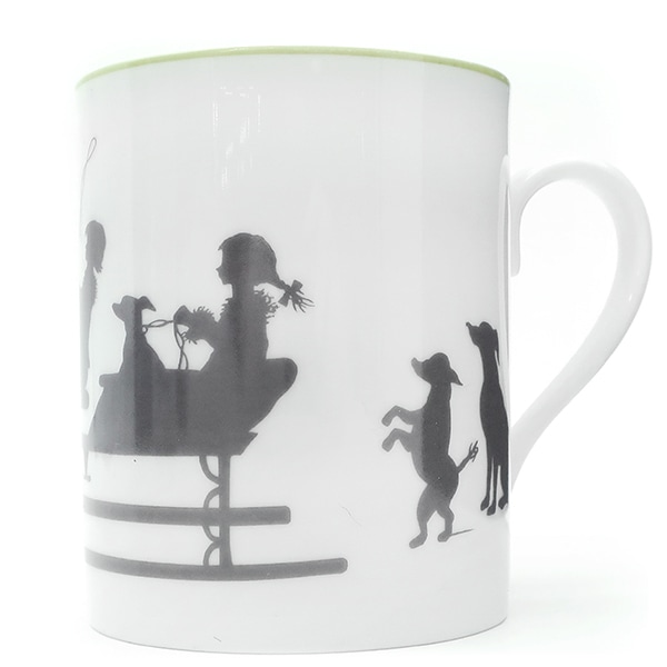エルメス HERMES 食器 SILHOUETTES シルエット マグカップ 磁器 ホワイト×ライトグリーン 白 黄緑 ポーセリン 【箱】【中古】