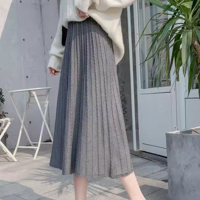 2024 AW 新作 5color ケーブル編み ニット プリーツ スカート